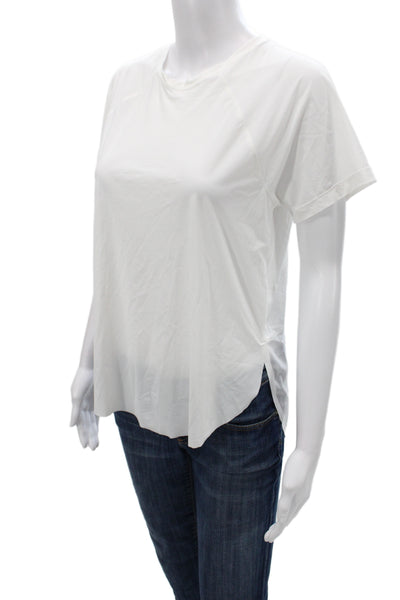 Athleta Women White Basic Crew Neck Short Sleeve T-Shirt Size S