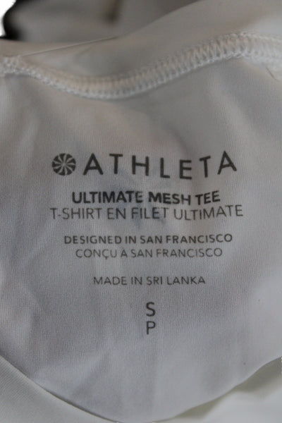 Athleta Women White Basic Crew Neck Short Sleeve T-Shirt Size S