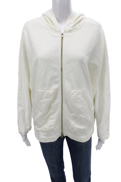 Raquel Allegra Women Ivory Full Zip Hoodie 100% Cotton Long Sleeve Size 1