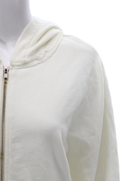 Raquel Allegra Women Ivory Full Zip Hoodie 100% Cotton Long Sleeve Size 1