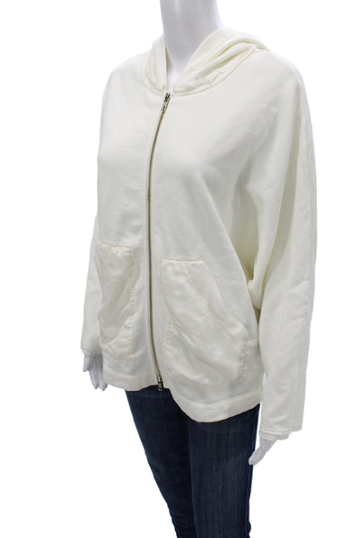 Raquel Allegra Women Ivory Full Zip Hoodie 100% Cotton Long Sleeve Size 1