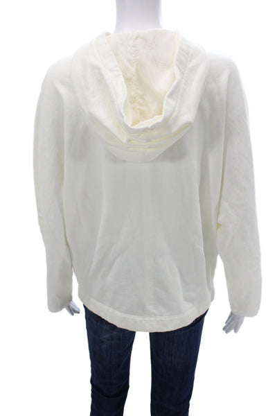 Raquel Allegra Women Ivory Full Zip Hoodie 100% Cotton Long Sleeve Size 1