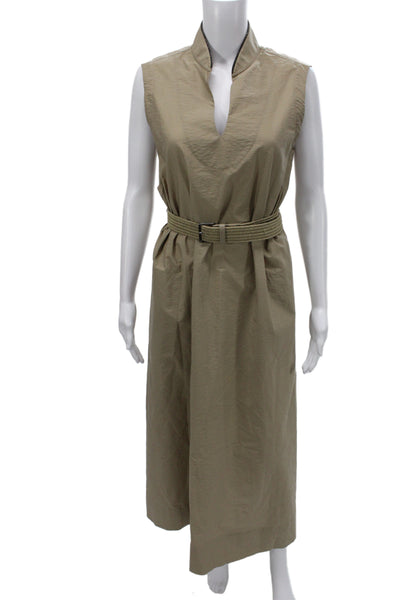 Brunello Cucinelli Womens Maxi Dress Beige Cotton V Neck Sleeveless Size XS