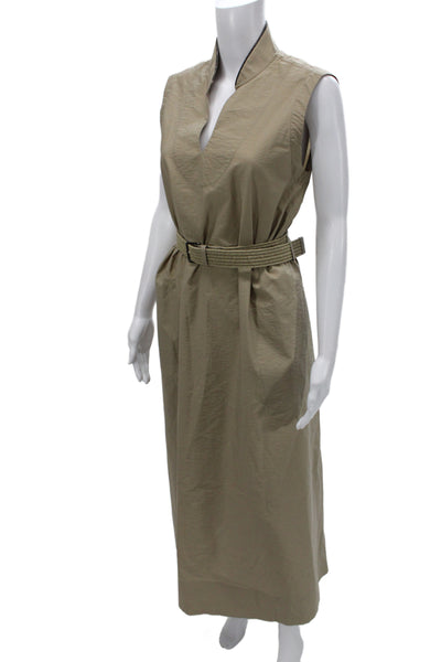 Brunello Cucinelli Womens Maxi Dress Beige Cotton V Neck Sleeveless Size XS