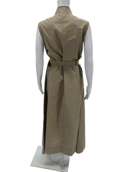Brunello Cucinelli Womens Maxi Dress Beige Cotton V Neck Sleeveless Size XS