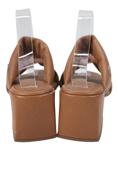 Velez Womens Leather Square Toe Slip-On Heeled Sandals Brown Size 9