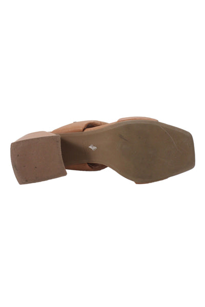 Velez Womens Leather Square Toe Slip-On Heeled Sandals Brown Size 9
