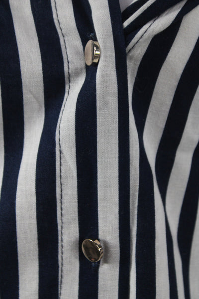 Zara Women Blue Striped Linen Shirt Dress Midi Short Sleeve Size S