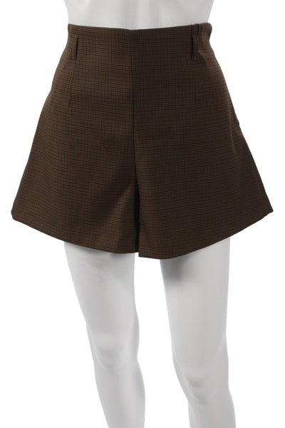 Zara Womens Culotte Shorts Brown Check Zip 100% Polyester Classic Size M