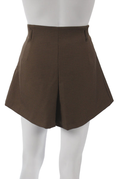 Zara Womens Culotte Shorts Brown Check Zip 100% Polyester Classic Size M