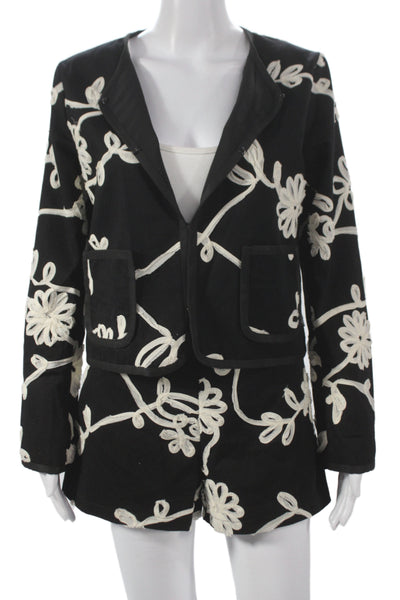 Jovonna London Womens Floral Cotton Blazer Set Black Long Sleeve Size M