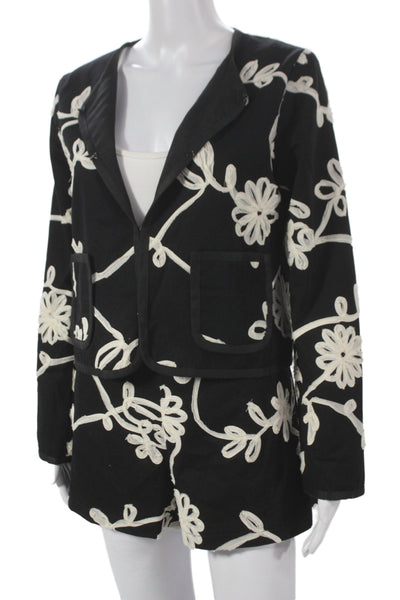 Jovonna London Womens Floral Cotton Blazer Set Black Long Sleeve Size M