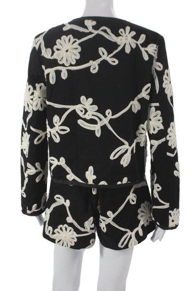 Jovonna London Womens Floral Cotton Blazer Set Black Long Sleeve Size M