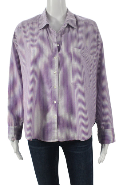 Xirena Women Purple Striped Cotton Button Up Blouse Long Sleeve Size XS