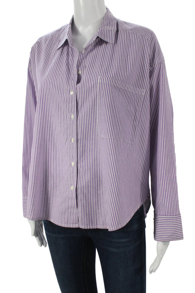Xirena Women Purple Striped Cotton Button Up Blouse Long Sleeve Size XS