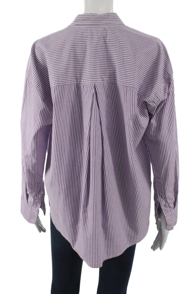 Xirena Women Purple Striped Cotton Button Up Blouse Long Sleeve Size XS