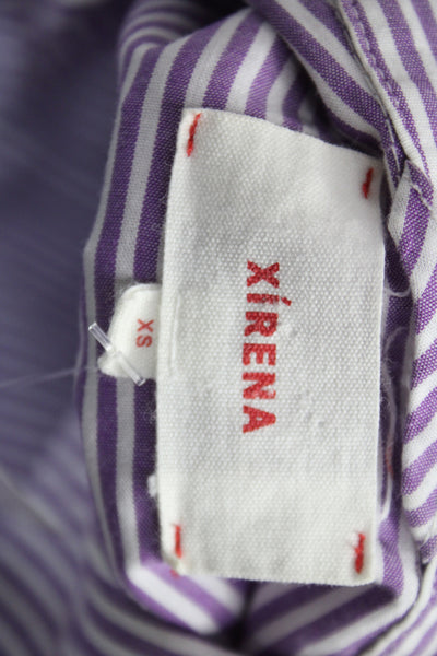 Xirena Women Purple Striped Cotton Button Up Blouse Long Sleeve Size XS