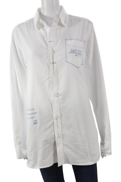 Maison Markosian Womens Collared Button-Up Blouse White Cotton Size S