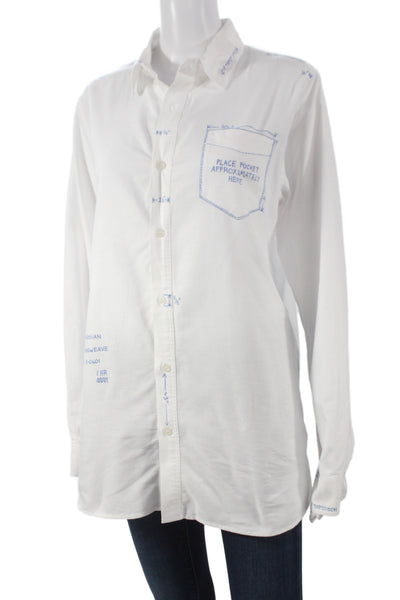 Maison Markosian Womens Collared Button-Up Blouse White Cotton Size S