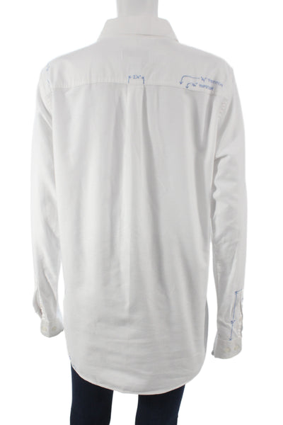 Maison Markosian Womens Collared Button-Up Blouse White Cotton Size S