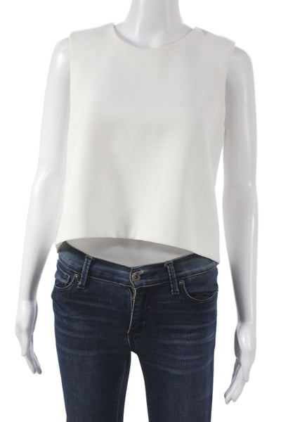 Club Monaco Women Basic White Sleeveless Tank Polyester Round Neck Zip Size S
