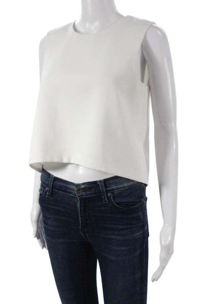 Club Monaco Women Basic White Sleeveless Tank Polyester Round Neck Zip Size S