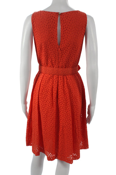 Ellen Tracy Women Fit & Flare Orange V-Neck Sleeveless Knee Length Dress Size 2