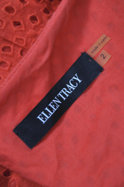 Ellen Tracy Women Fit & Flare Orange V-Neck Sleeveless Knee Length Dress Size 2