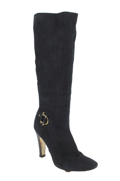 Tory Burch Womens Suede Gold Tone Knee High Boots Navy Blue Size 8.5 Medium