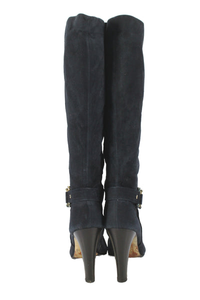 Tory Burch Womens Suede Gold Tone Knee High Boots Navy Blue Size 8.5 Medium