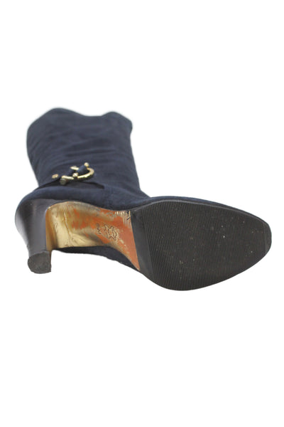 Tory Burch Womens Suede Gold Tone Knee High Boots Navy Blue Size 8.5 Medium
