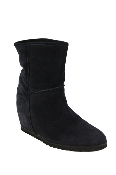 Fabio Rusconi Womens Suede Wedge Ankle Boots Navy Blue Size 38 8