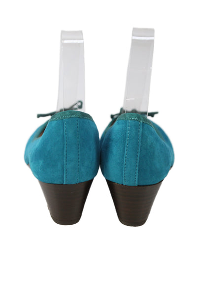 Tory Burch Womens Suede Bow Detail Low Wedge Pumps Blue Size 8 Medium