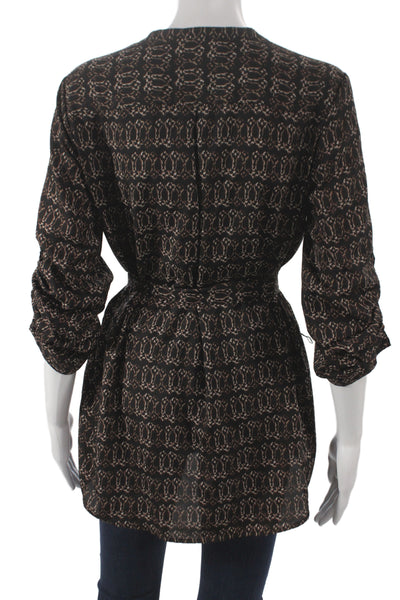 Calvin Klein Women Tunic V-Neck Button Geometric Black 3/4 Sleeve Size S