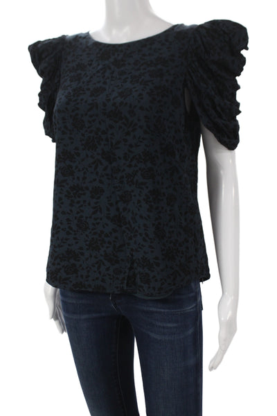 Joie Womens Basic Floral Blouse Black Short Sleeve Round Neck Size S