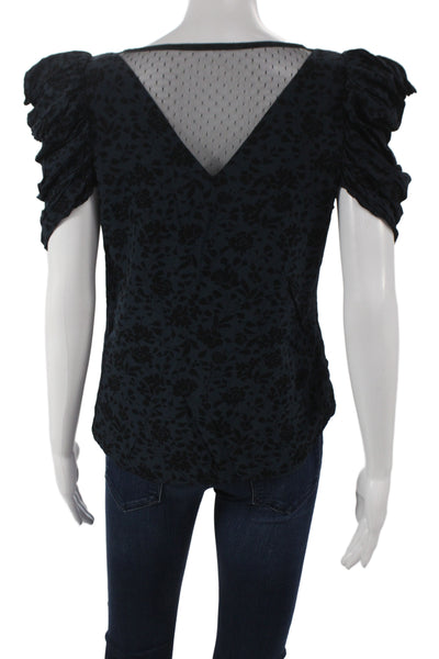 Joie Womens Basic Floral Blouse Black Short Sleeve Round Neck Size S