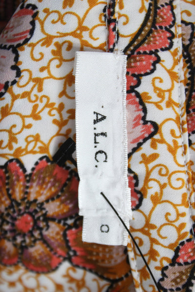 A.L.C. Women Cropped Floral Silk Collared Button Long Sleeve Boho Blouse Size 0