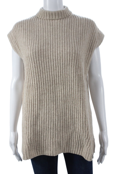 Ganni Womens Mock Neck Sleeveless Vest Beige Recycled Wool Size S