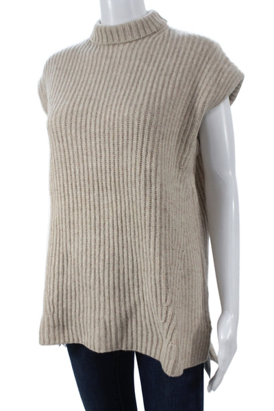 Ganni Womens Mock Neck Sleeveless Vest Beige Recycled Wool Size S