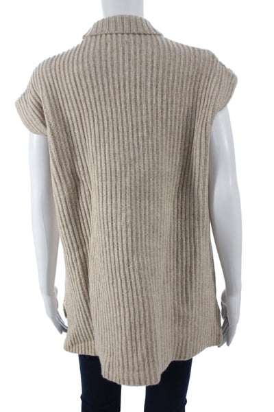 Ganni Womens Mock Neck Sleeveless Vest Beige Recycled Wool Size S