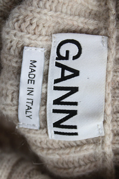 Ganni Womens Mock Neck Sleeveless Vest Beige Recycled Wool Size S