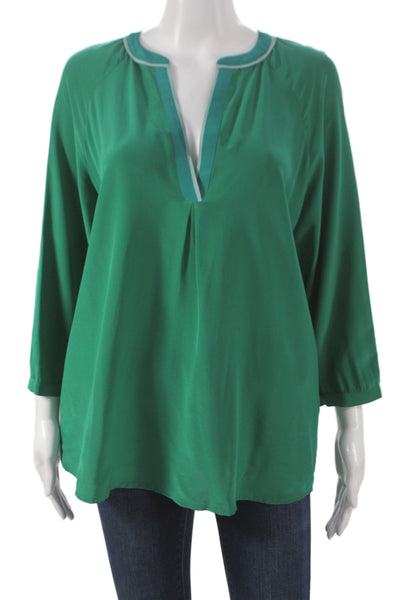 Joie Women Tunic Blouse Green Silk V-Neck 3/4 Sleeve Classic Size S