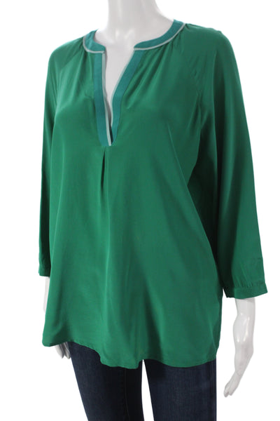 Joie Women Tunic Blouse Green Silk V-Neck 3/4 Sleeve Classic Size S
