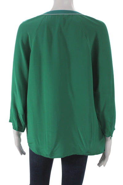Joie Women Tunic Blouse Green Silk V-Neck 3/4 Sleeve Classic Size S