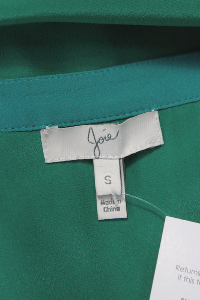 Joie Women Tunic Blouse Green Silk V-Neck 3/4 Sleeve Classic Size S