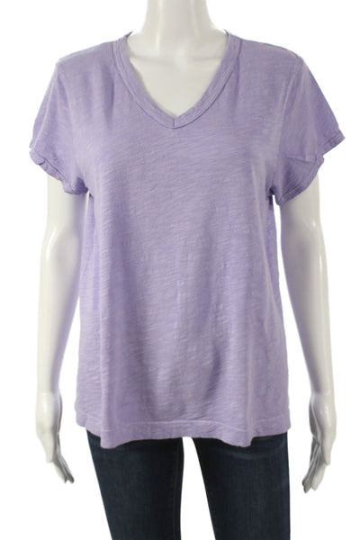 Wilt Women Basic V-Neck Purple Cotton Short Sleeve T-Shirt Size L