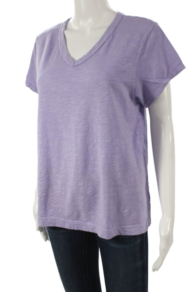 Wilt Women Basic V-Neck Purple Cotton Short Sleeve T-Shirt Size L