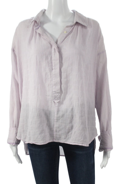 C&C California Women Tunic Blouse Purple Striped Long Sleeve Size S