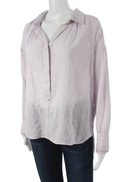 C&C California Women Tunic Blouse Purple Striped Long Sleeve Size S