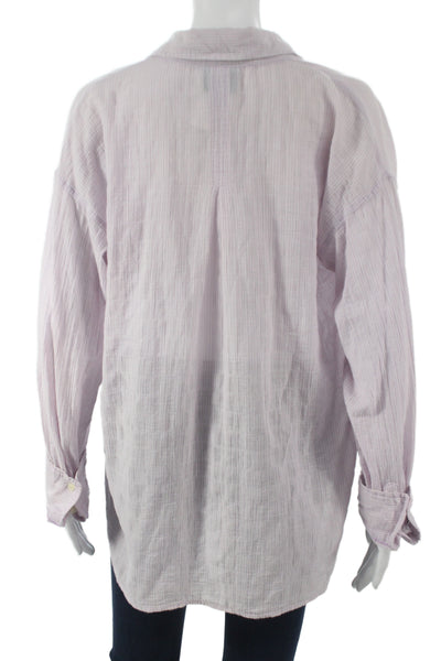 C&C California Women Tunic Blouse Purple Striped Long Sleeve Size S